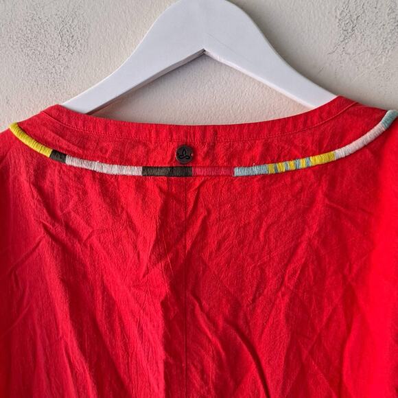Prana Womens Boho Red Slit Front Long Sleeve Lacy Mini Dress / Tunic - Size L - Picture 10 of 11
